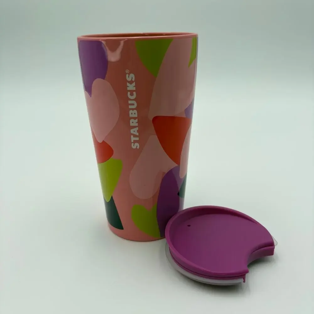 Starbucks 2022 Valentine Hearts Double Wall Ceramic Travel Tumbler Mug 12 oz Lid